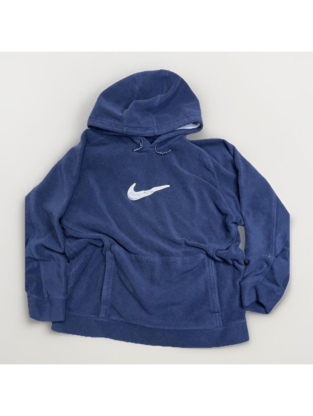 Vintage 90s Y2K Nike Hoodie Big Center Swoosh‎  Navy Sherpa XL